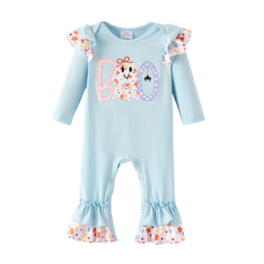 Boo Long Sleeve Ruffle Romper