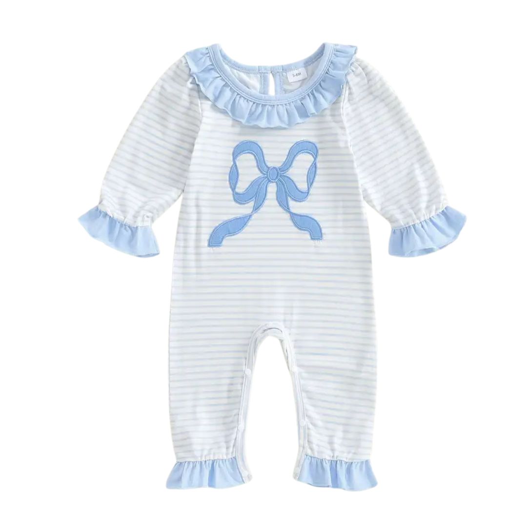 Blue Bow Long Sleeve Romper