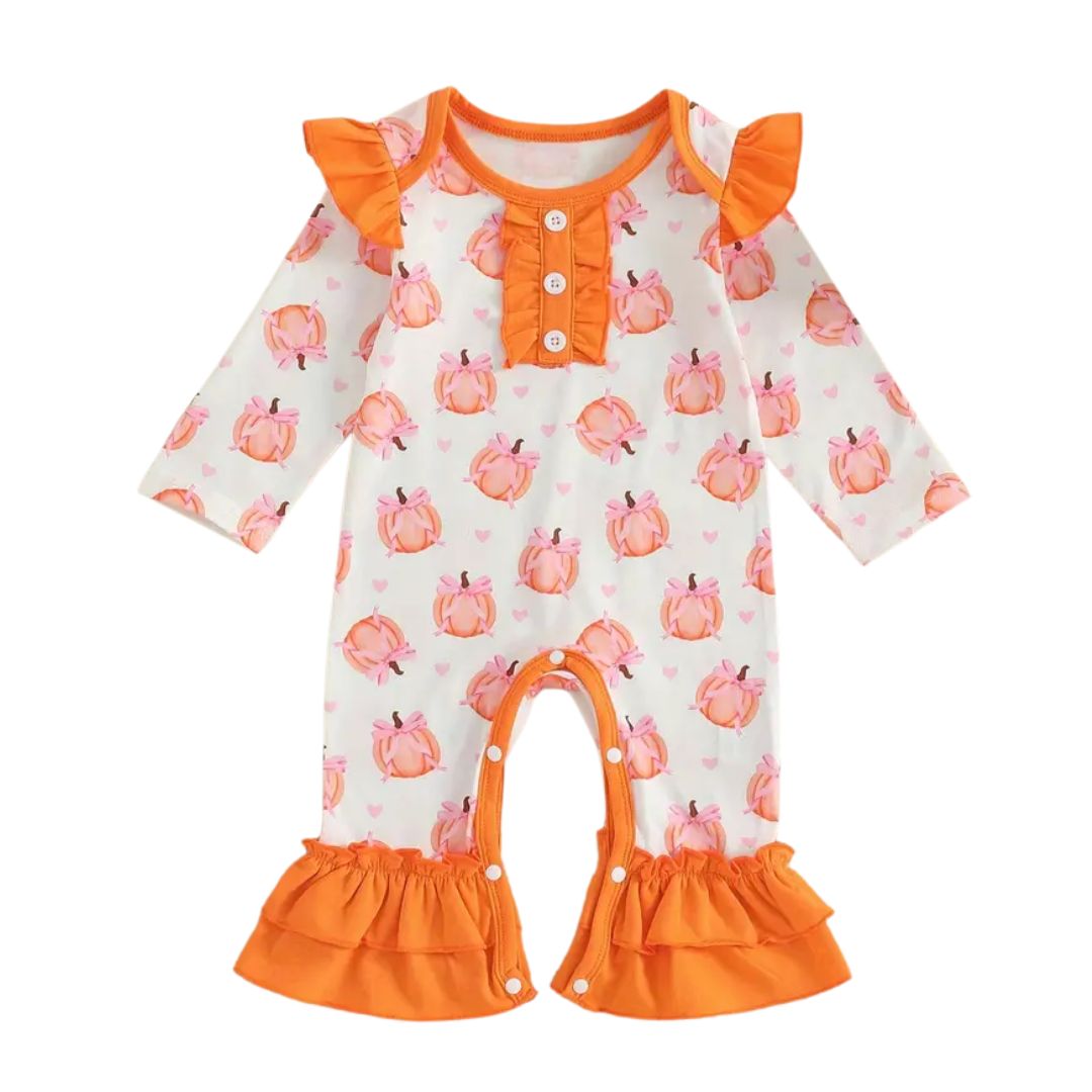 Pumpkin Bow Long Sleeve Romper