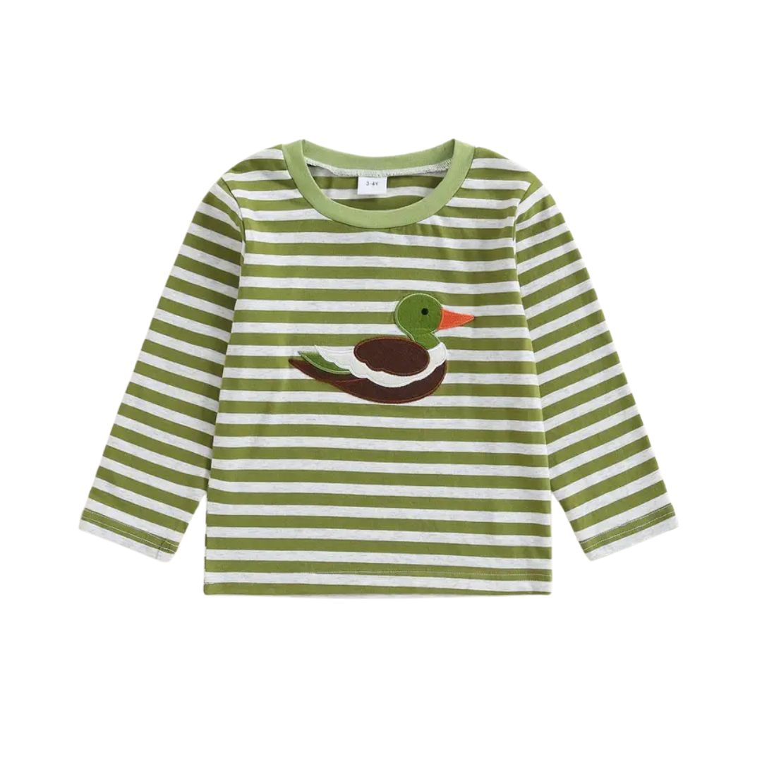 Green Stripe Duck Long Sleeve Shirt