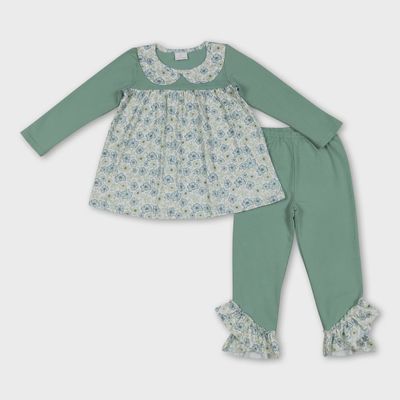 Green Floral Long Sleeve Pant Set