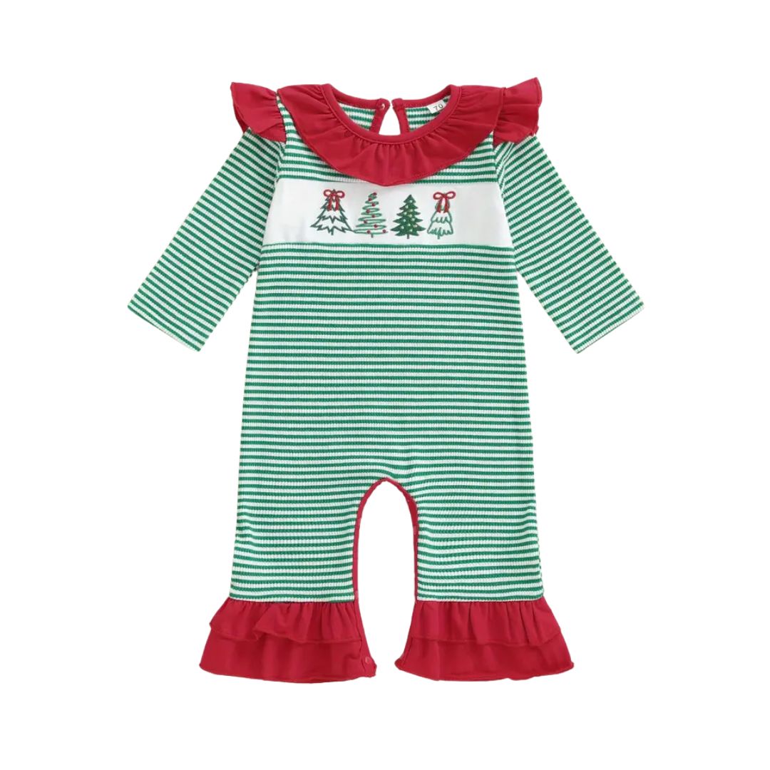 Green Strip Tree Romper