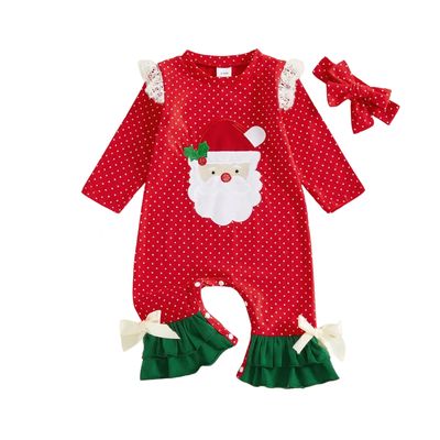 Red &amp; Green Santa Ruffle Romper + Headband