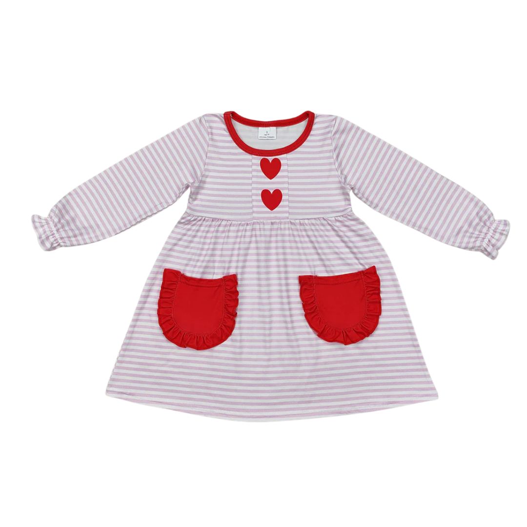 Pink Stripe Heart Long Sleeve Dress