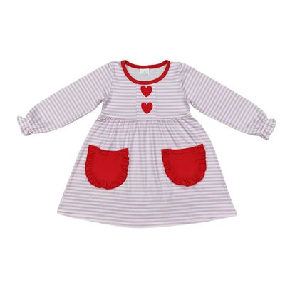 Pink Stripe Heart Long Sleeve Dress