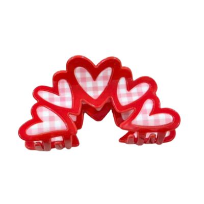 Pink Plaid Heart Hair Clip
