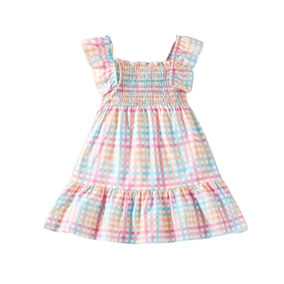 Colorful Gingham Ruffle Dress