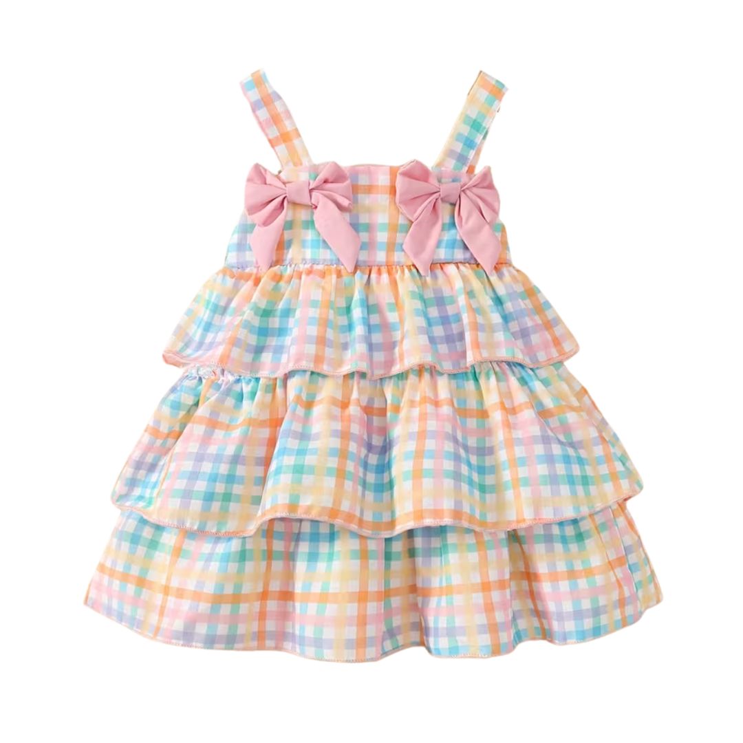 Bow Colorful Gingham Dress