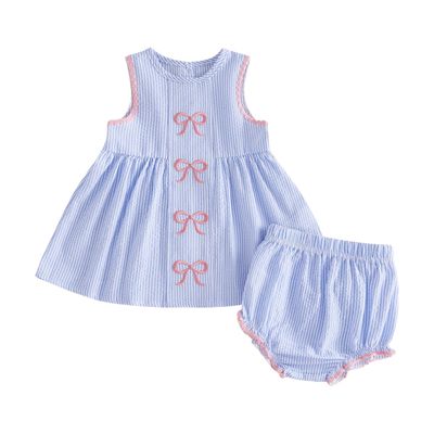 Blue Striped Bow Bloomer Set