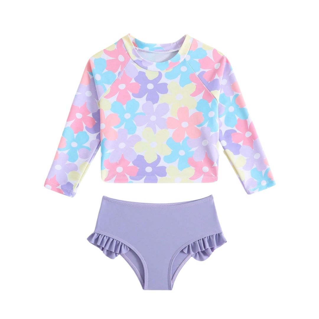 Flower 2-Piece Long Sleeve Swimsuit