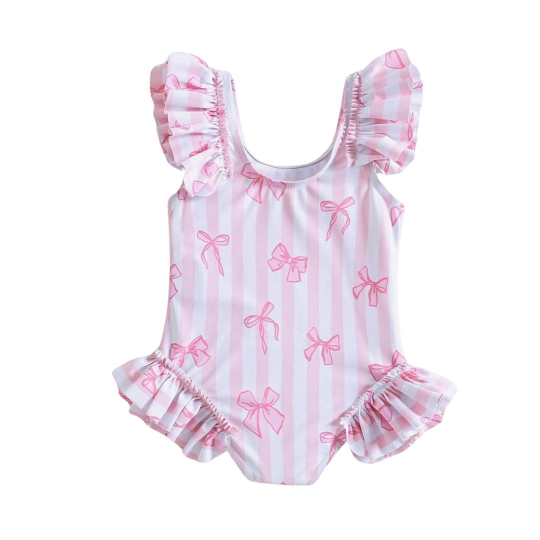 Striped Bow Ruffle Swimsuit
