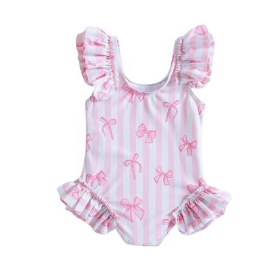 Striped Bow Ruffle Swimsuit