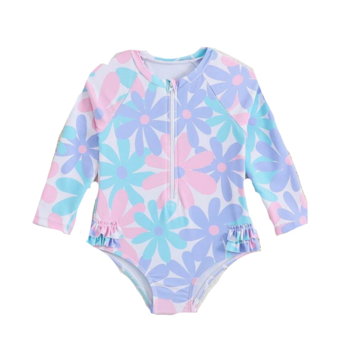 Flower Long Sleeve Swimsuit