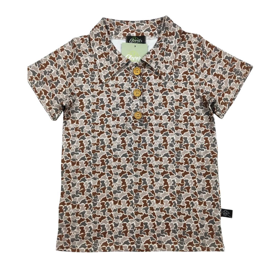 Distressed Camo Polo Shirt