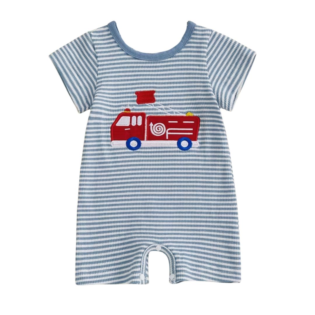 Fire Truck Short Sleeve Romper