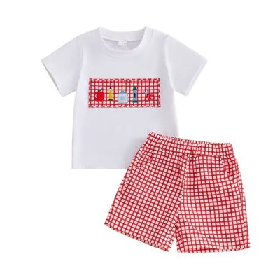 Red Gingham School Short Set