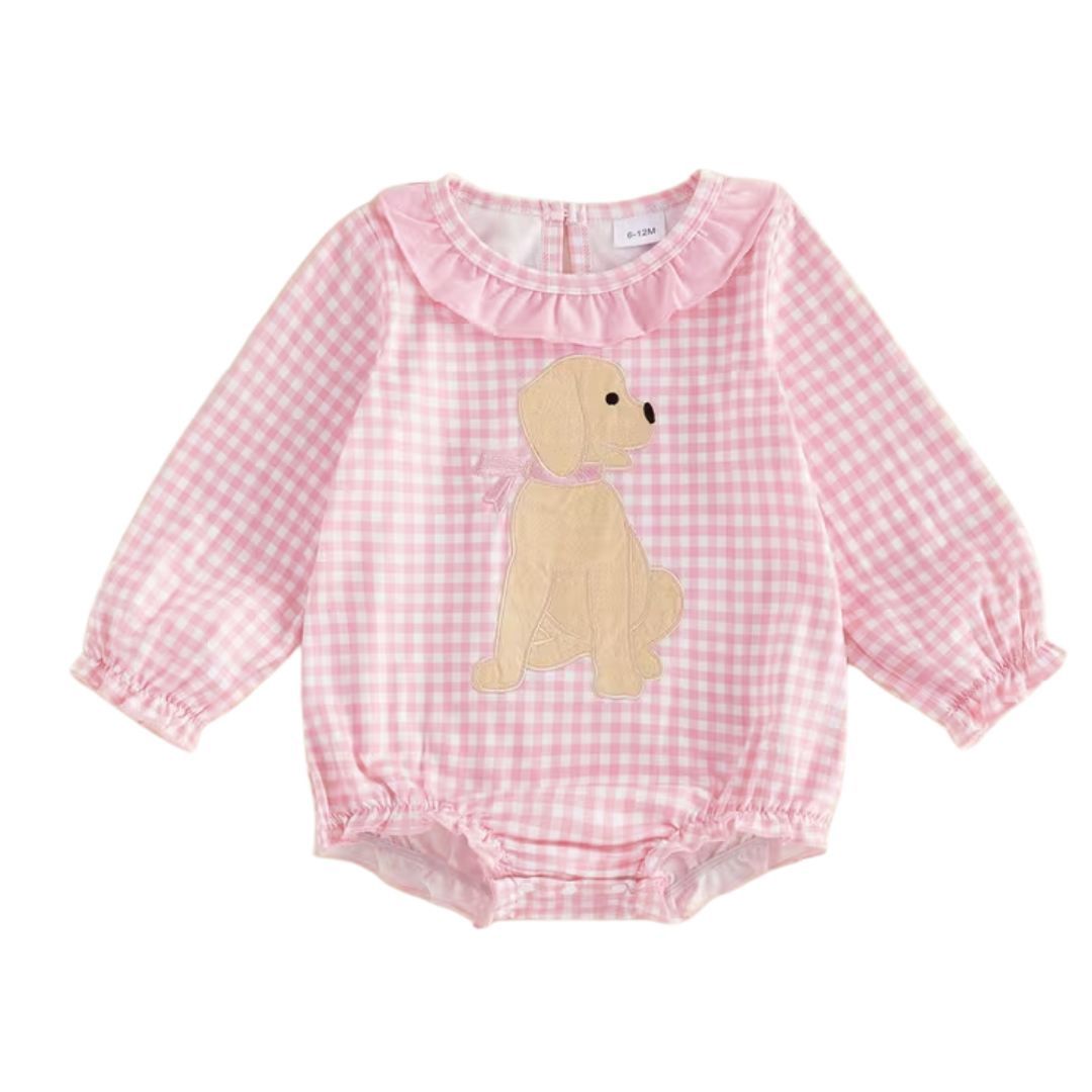 Long Sleeve Pink Gingham Dog Bubble