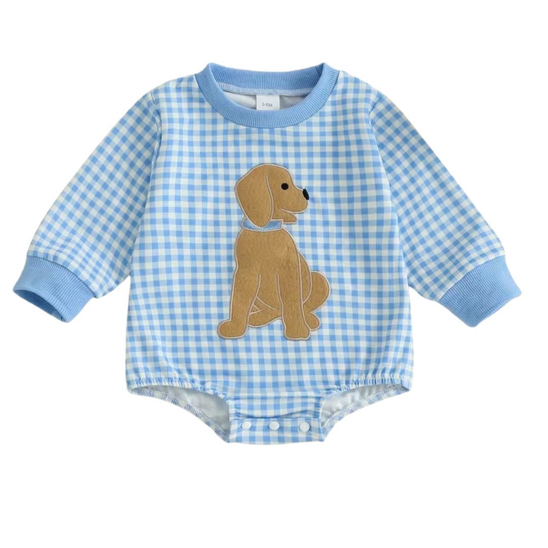 Long Sleeve Blue Gingham Dog Bubble