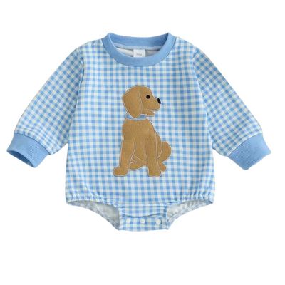 Long Sleeve Blue Gingham Dog Bubble