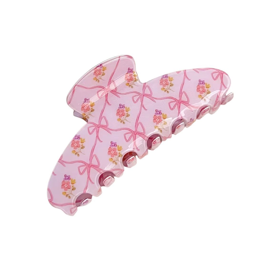 Pink Bow &amp; Floral Hair Clip