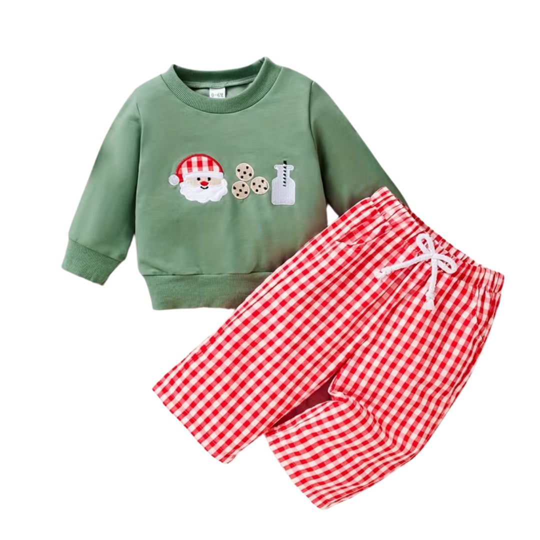 Santa, Cookies, Milk Gingham Set