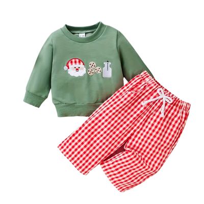Santa, Cookies, Milk Gingham Set