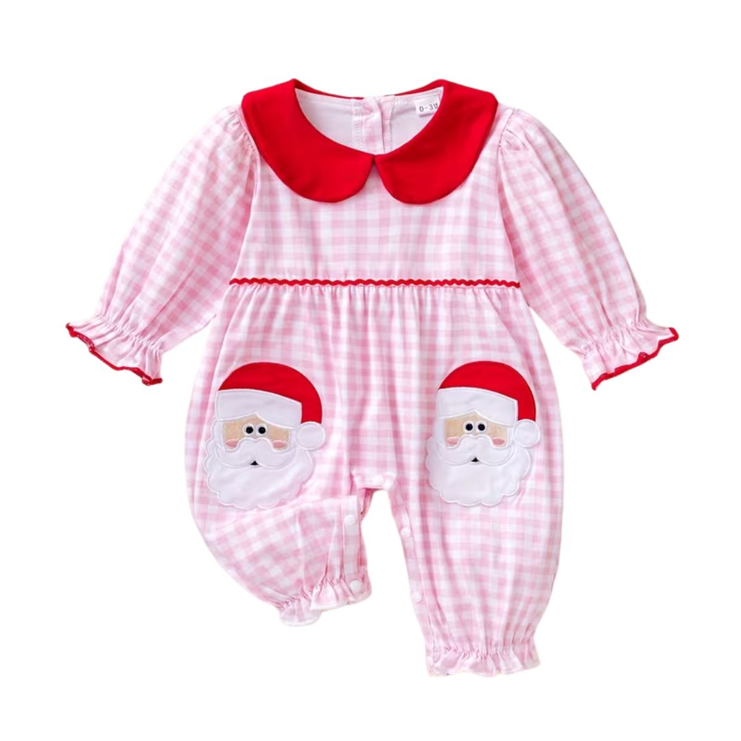 Pink Stripe Peter Pan Collar Santa Romper