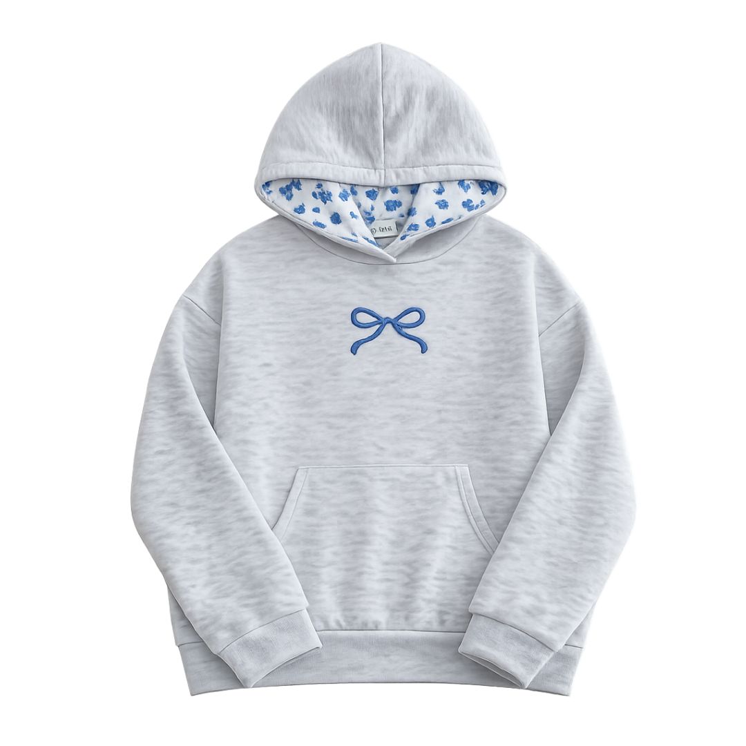 Grey Blue Bow Hoodie