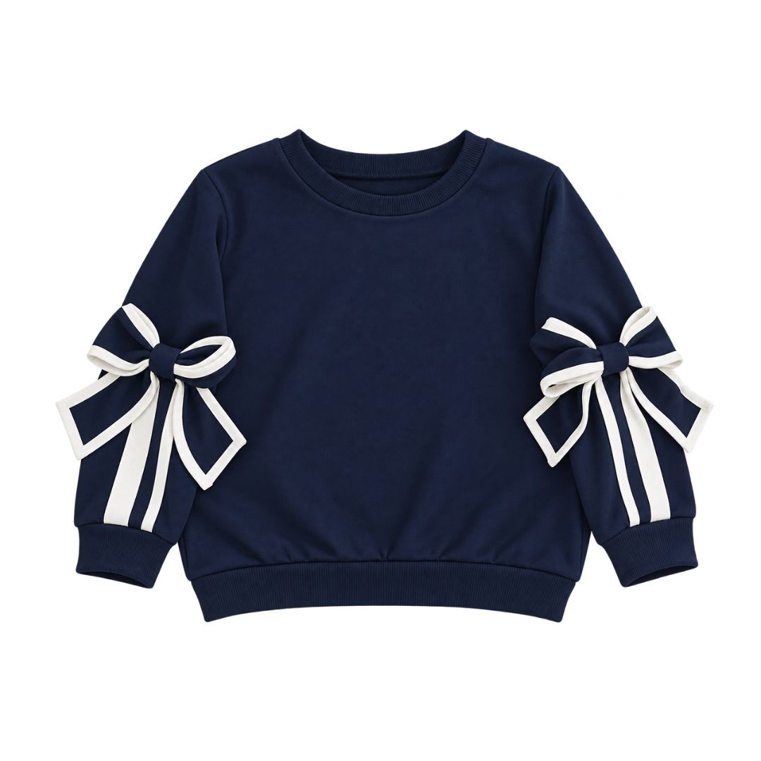 Navy Bow Long Sleeve Top
