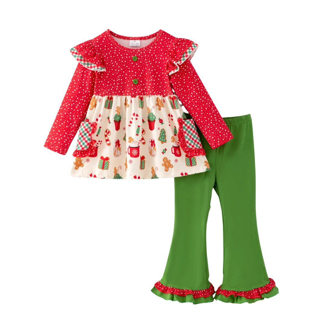 Christmas Ruffle Green Pant Set