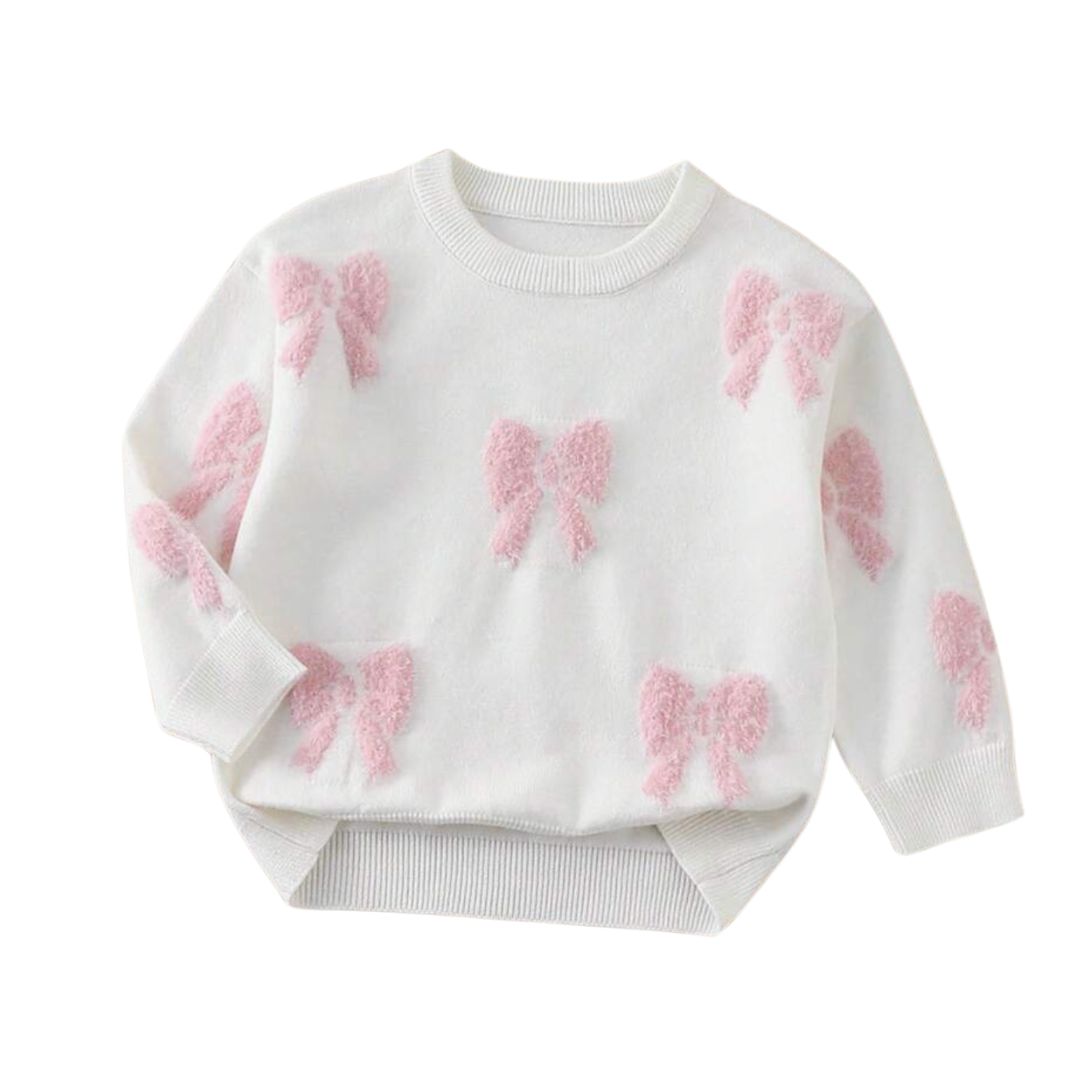 White and Pink Bow Sweater