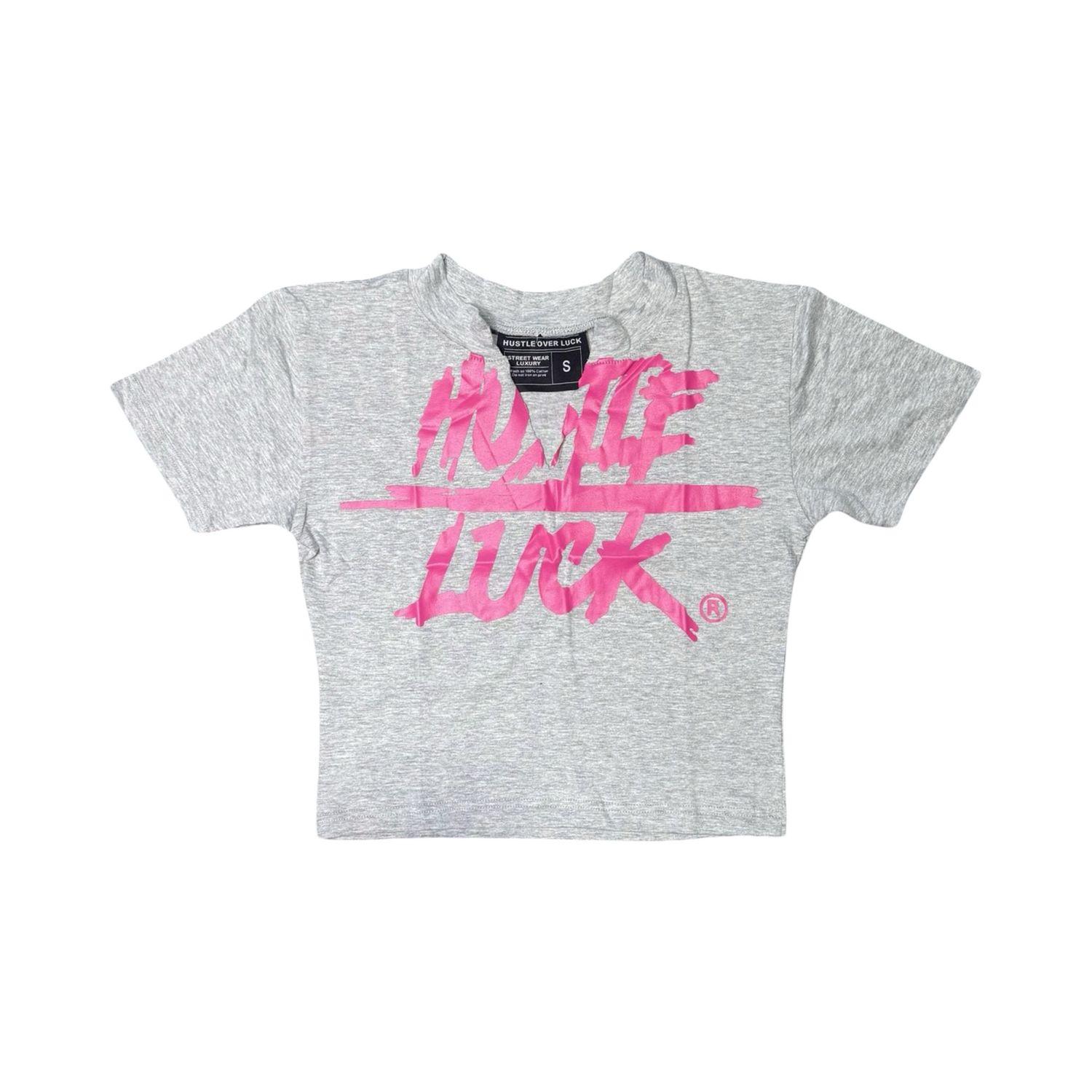 Womens Crop T-Shirt, Colour: Gray/Pink, Size: S