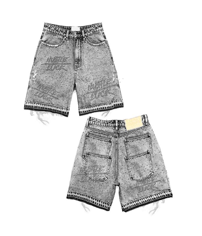 Rhinestone Denim Jorts for Men