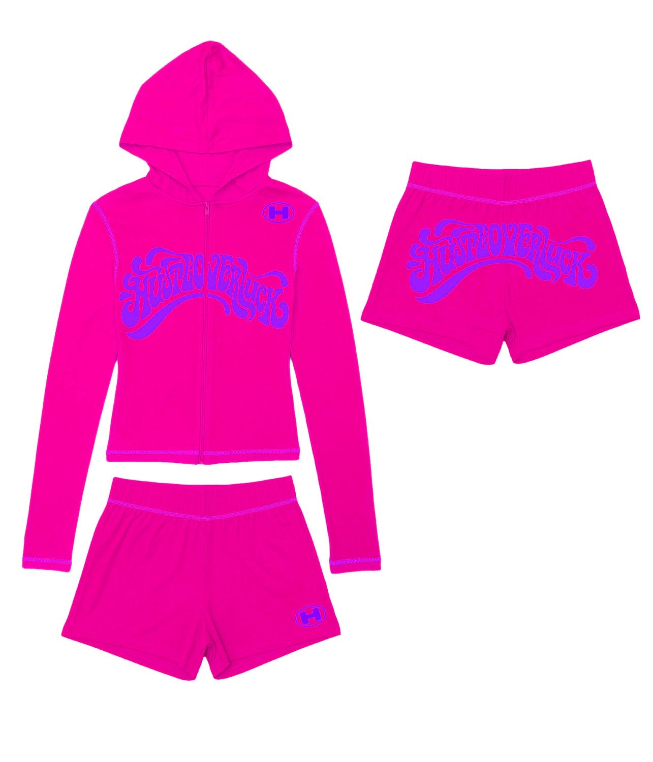 Womens Spandex 2 Pc Set, Colour: Pink/Purple, Size: S