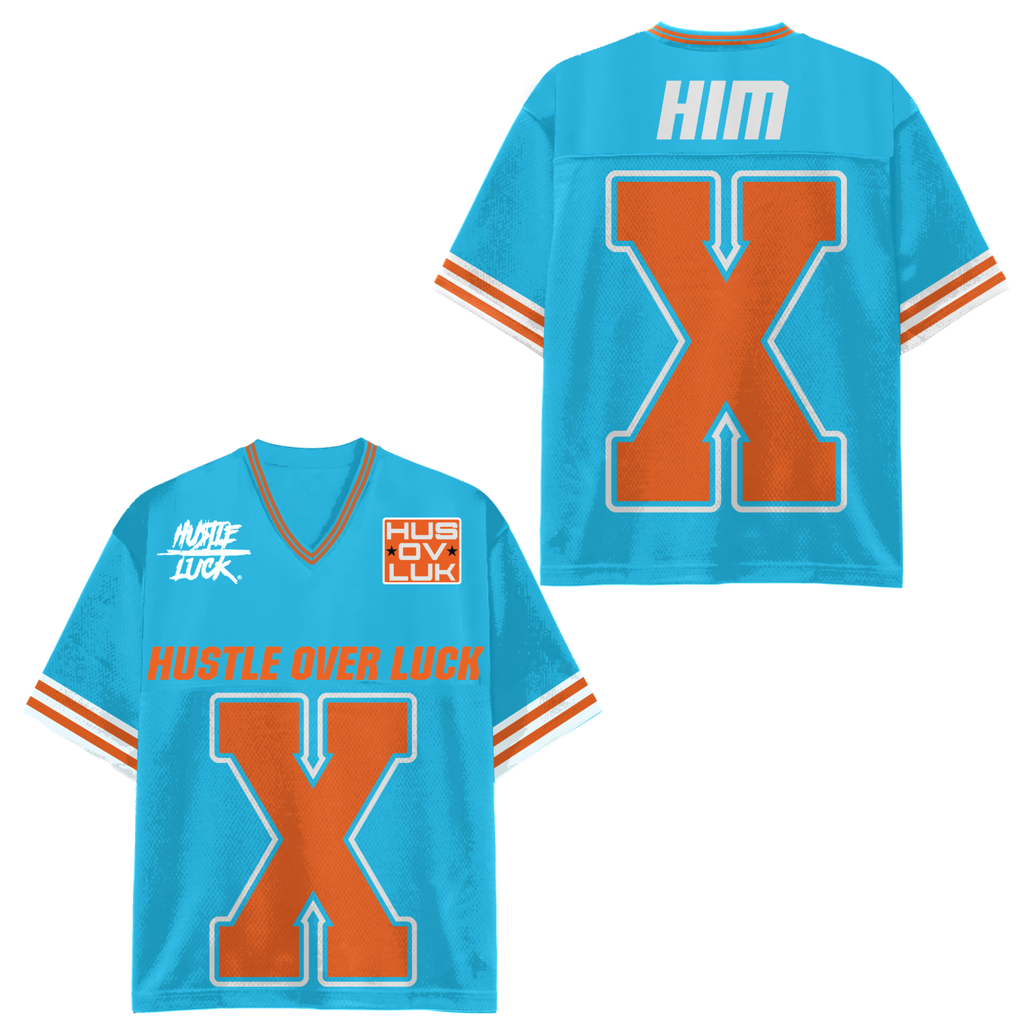 Oversized &quot;Him&quot; Football Jersey, Colour: Turquoise/Orange, Size: S