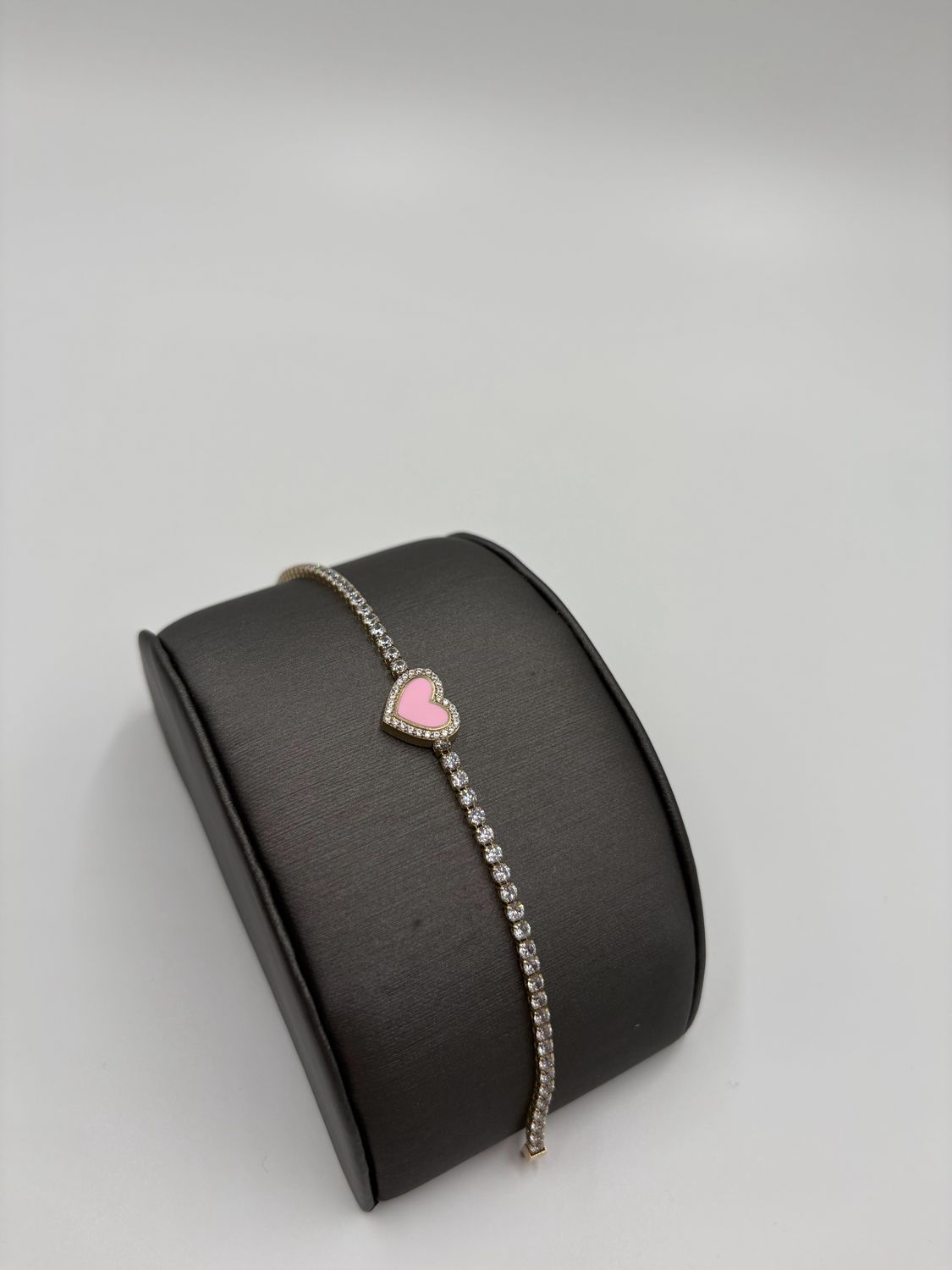 Pulsera tennis de corazón 14k