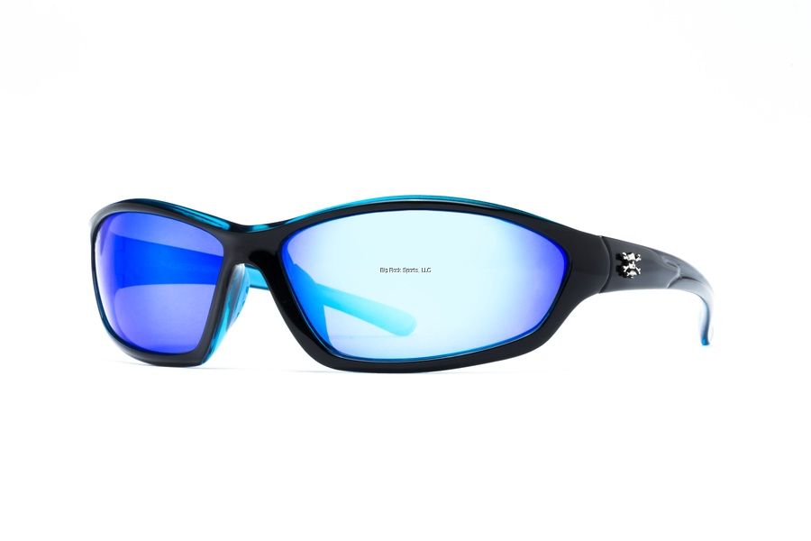 Calcutta Bowman Sunglasses Shiny Black With Blue Mirror &amp; Blue Back