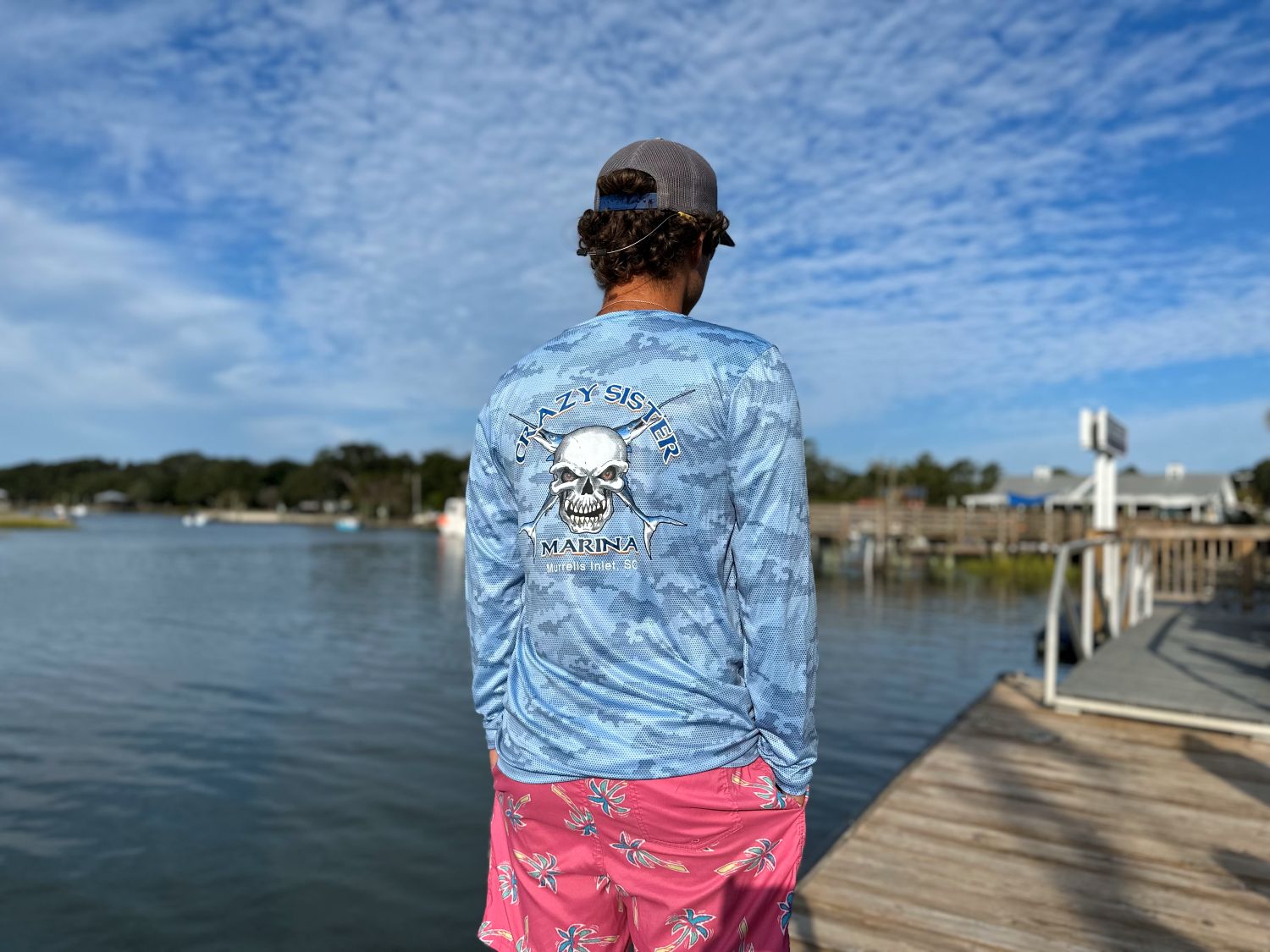 Camo Moisture Wicking UPF 50+ Long Sleeve Tee, Color: Blue, Size: Small