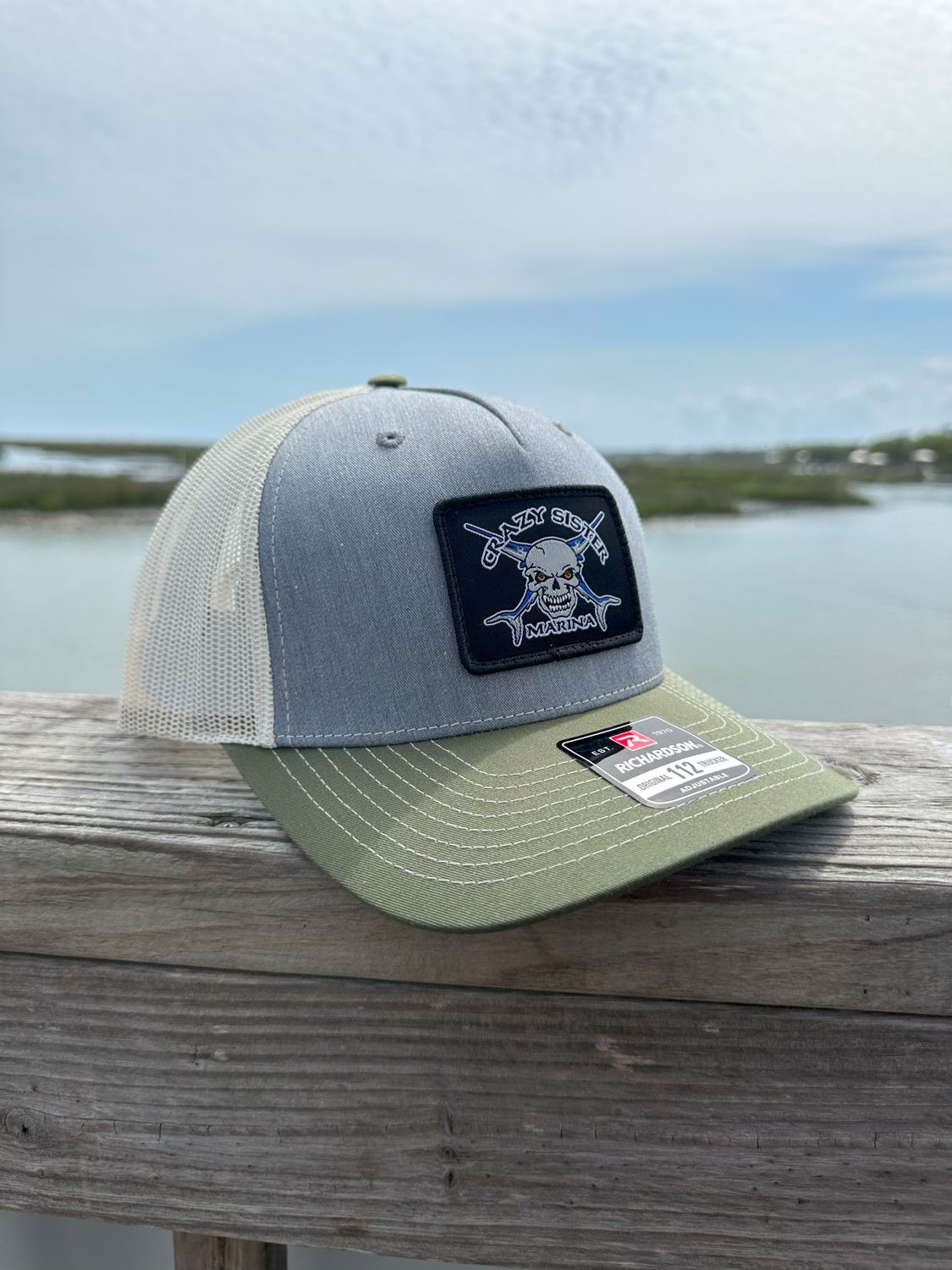 Richardson 112 Snapback Hat, Color: Tri-Color Heather Gray &amp; Olive/ Birch