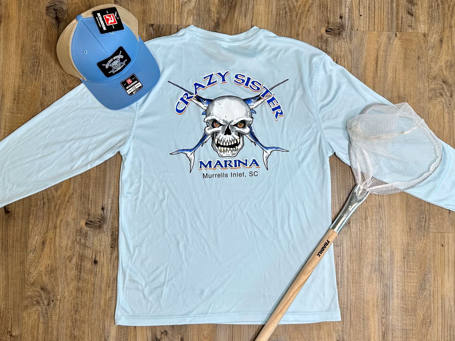Skull Moisture Wicking UPF 30+ Long Sleeve Tee, Color: Ice Blue, Size: Small