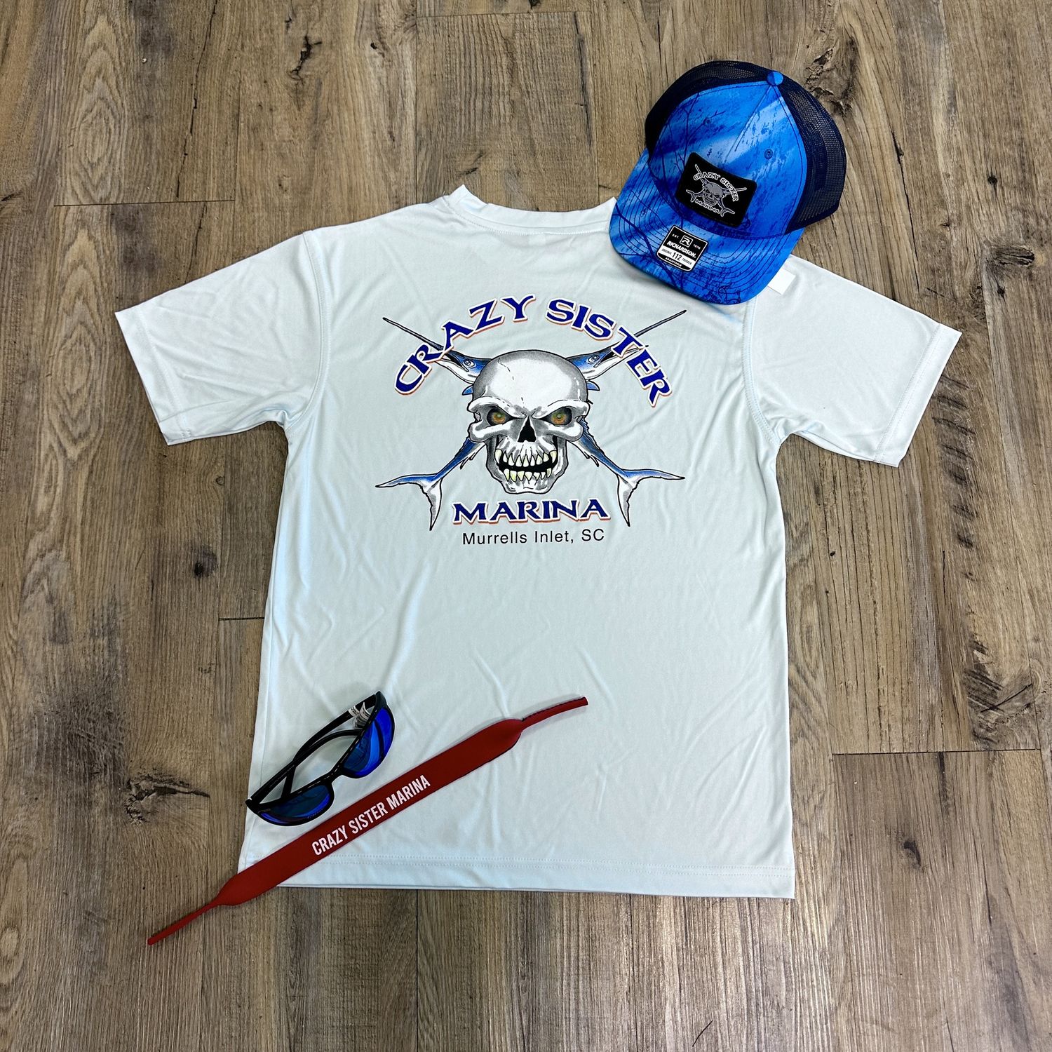 Skull Moisture Wicking UPF 30+ Short Sleeve Tee, Color: Ice Blue, Size: Small