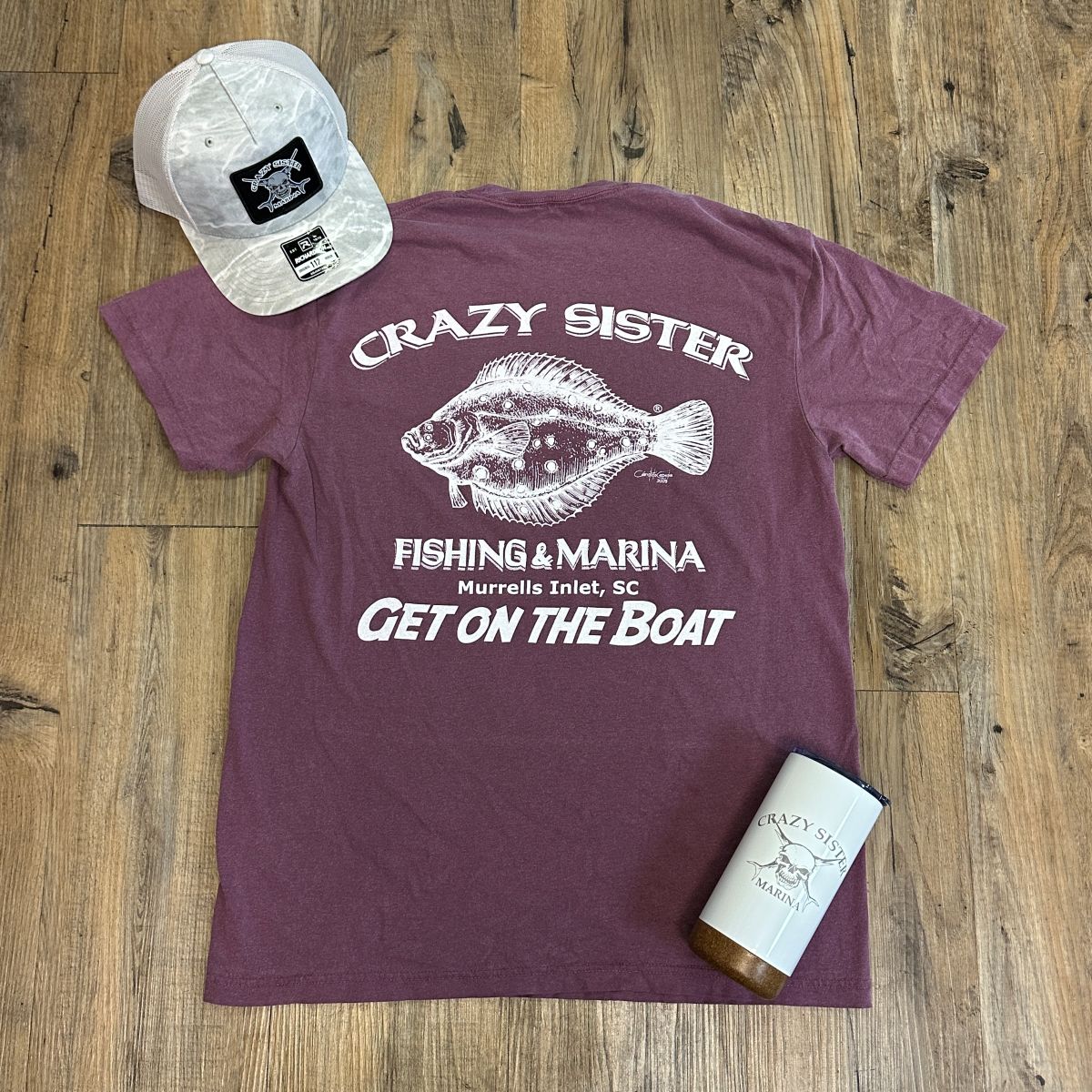 Get on the Boat Flounder Short Sleeve Tee, Color: Berry, Size: Small