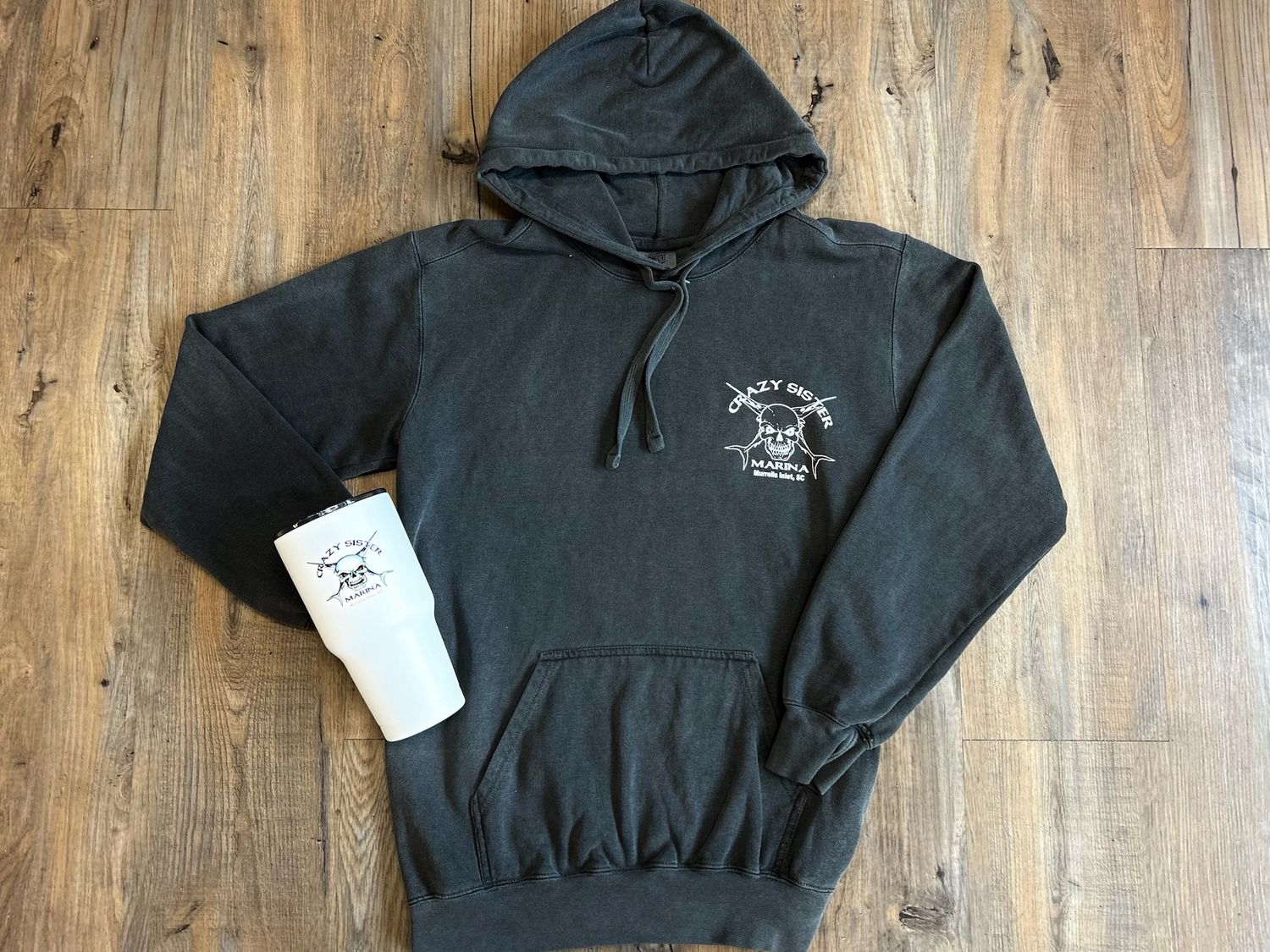Crazy Sister Skull Logo Hoodie, Color: Pepper, Size: Small