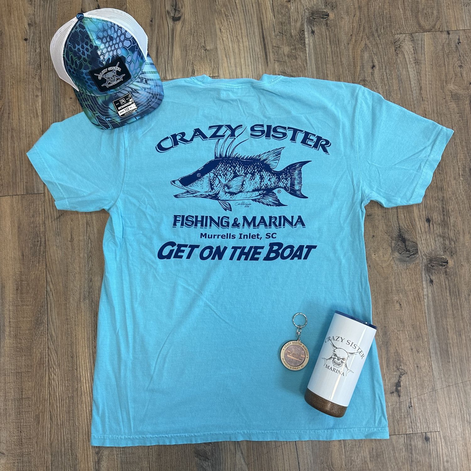 Get on the Boat Hogfish Short Sleeve Tee, Color: Lagoon Blue, Size: Small