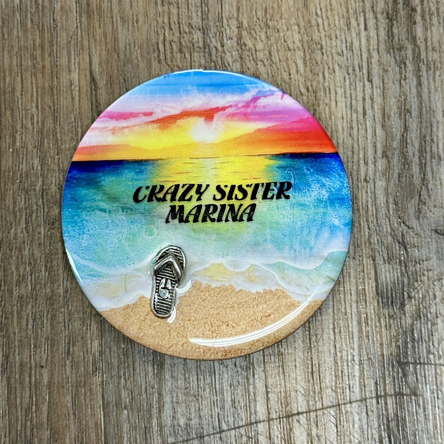 Beach Crazy Sister Marina Circle Magnet