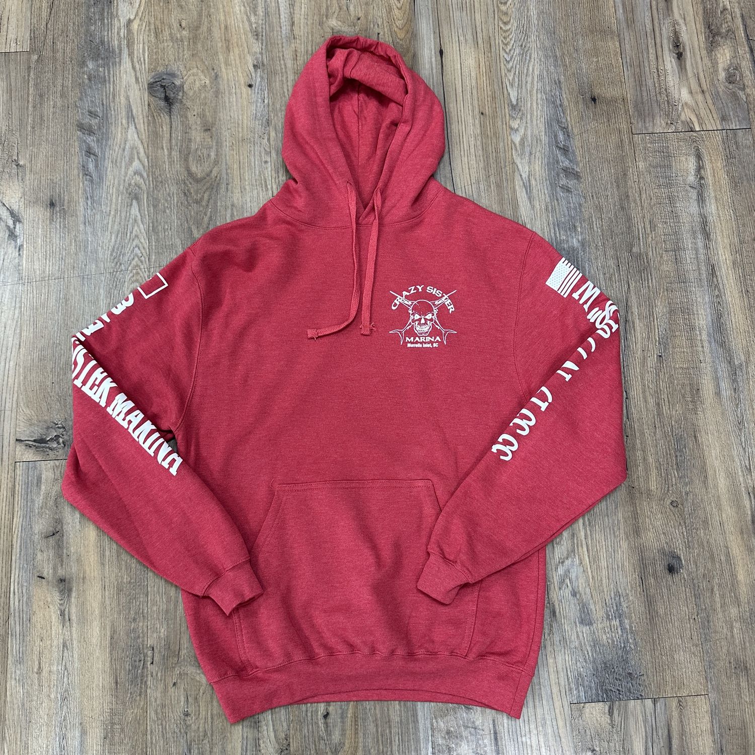Crazy Sister Skull Logo with Coordinates Hoodie, Color: Red, Size: Small