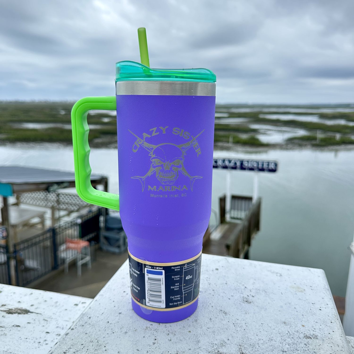 Crazy Sister Engraved Insulated 40 oz Tumbler with Handle, Color: Miami Beach Purple