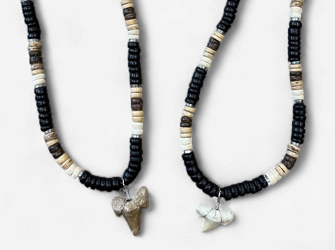 Shark Tooth Coco Bead Necklace, Color: Neutral Beads