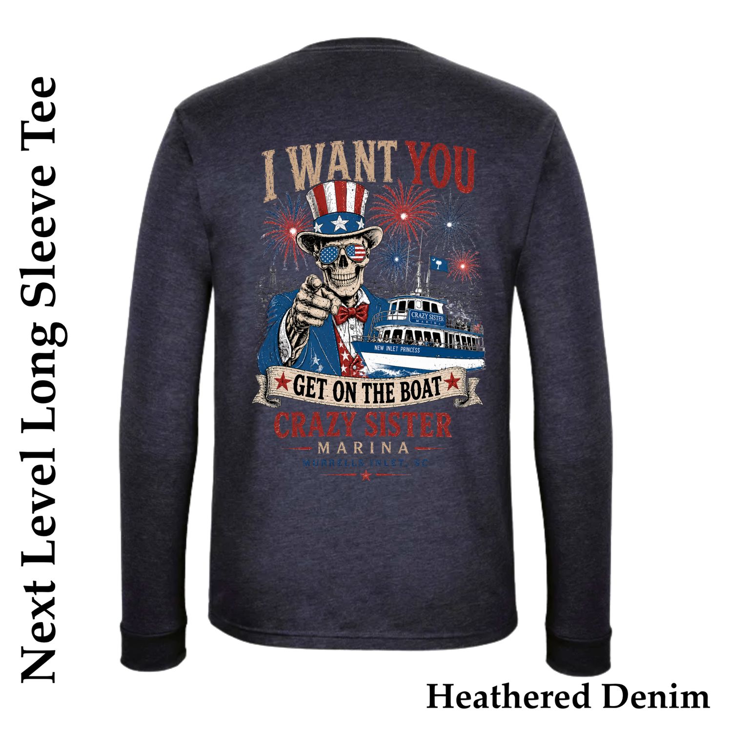 PREORDER – Patriotic Collection, Color: Heathered Denim, Size: Small, Type: Long Sleeve Tee