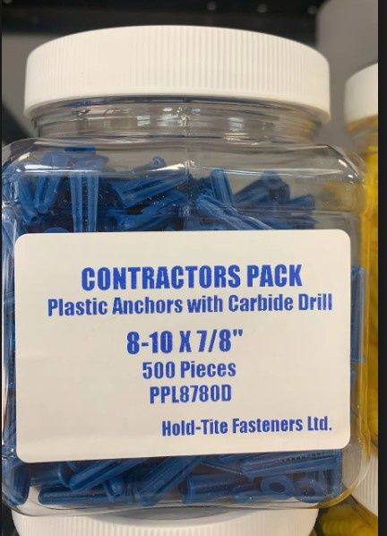 BLUE PLASTIC ANCHORS 8-10 x 7/8IN (500 PER JAR)